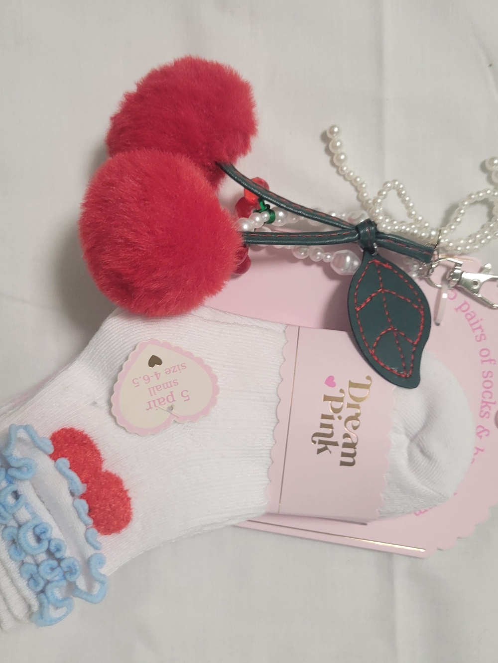Kids White Socks with Red Pom-Pom Charm